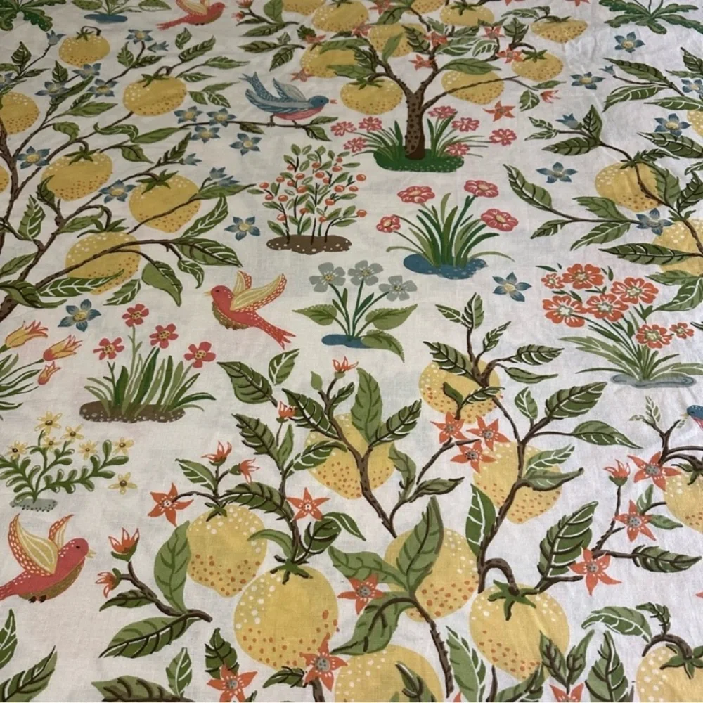 RARE Pottery Barn Jocelyn Lemons & Birds Floral Duvet Cover KING Botanical Tree